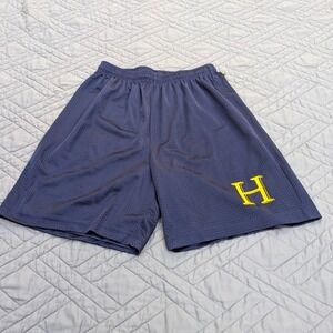 Navy Mesh Athletic Shorts Yellow "H" Logo Vintage Style